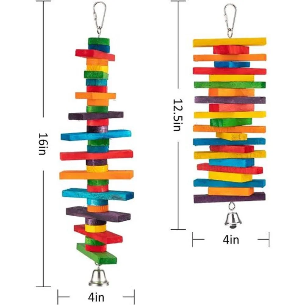 2Pcs Bird Toys -Parrot Toys with Multicolored Natural Wooden Blocks,Bird Chewing